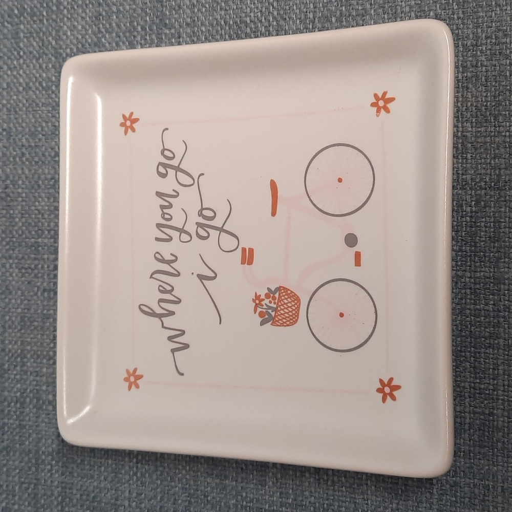 Ceramic Trinket Tray Dresser Dish Bike Where You Go Jewelry Organizer Square